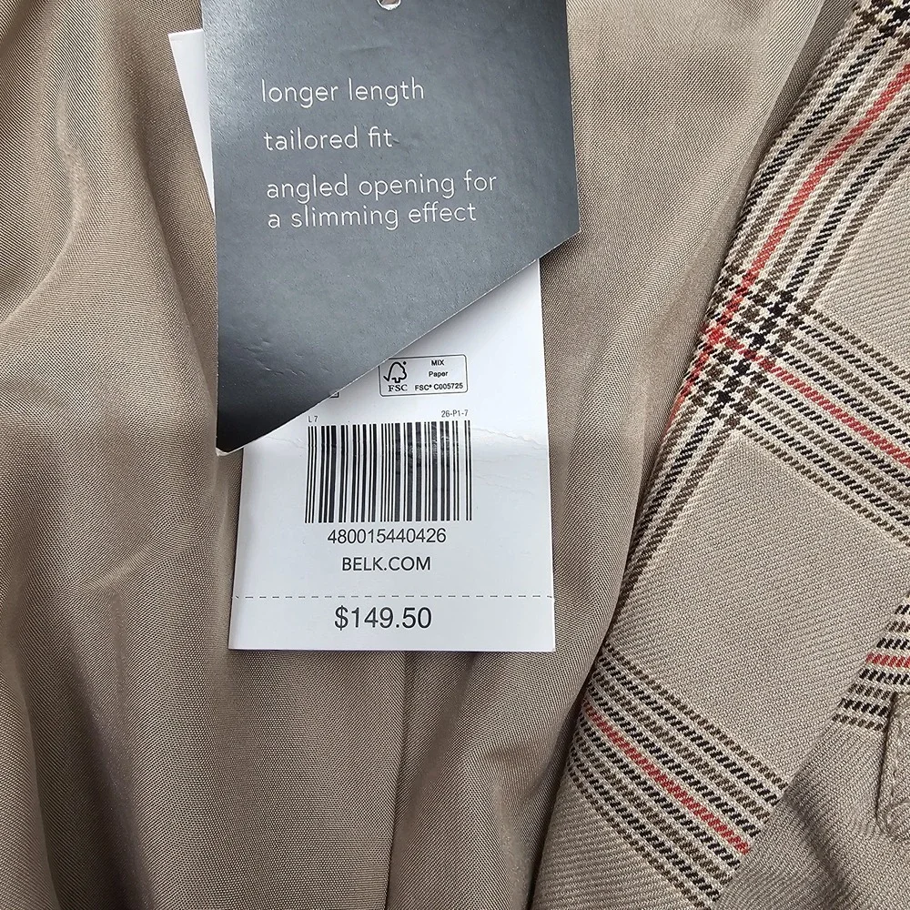 The Limited Size 14 Longline Tan plaid Lined Blazer Career Preppy Academic NWT